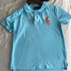 Turquoise blue polo shirt with orange pink pony logo Ralph Lauren boys size 7